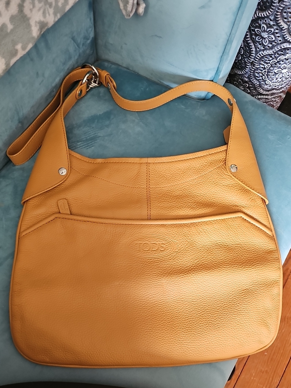 Tod's Cognac Pebbled Leather Hobo Shoulder Bag Made in Italy